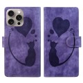 For iPhone 15 Pro Pen Heart Cat Embossed Leather Phone Case(Purple)