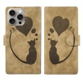 For iPhone 15 Pro Pen Heart Cat Embossed Leather Phone Case(Apricot)