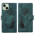 For iPhone 15 Plus Pen Heart Cat Embossed Leather Phone Case(Green)