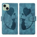 For iPhone 15 Plus Pen Heart Cat Embossed Leather Phone Case(Blue)