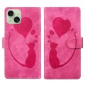 For iPhone 15 Pen Heart Cat Embossed Leather Phone Case(Pink)