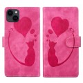For iPhone 14 Plus Pen Heart Cat Embossed Leather Phone Case(Pink)