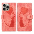 For iPhone 14 Pro Max Pen Heart Cat Embossed Leather Phone Case(Orange)