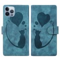 For iPhone 13 Pro Max Pen Heart Cat Embossed Leather Phone Case(Blue)