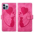 For iPhone 13 Pro Max Pen Heart Cat Embossed Leather Phone Case(Pink)