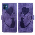 For iPhone 12 Pen Heart Cat Embossed Leather Phone Case(Purple)