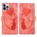 For iPhone 12 Pro Max Pen Heart Cat Embossed Leather Phone Case(Orange)