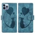 For iPhone 12 Pro Max Pen Heart Cat Embossed Leather Phone Case(Blue)