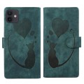 For iPhone 11 Pen Heart Cat Embossed Leather Phone Case(Green)