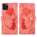 For iPhone 11 Pro Pen Heart Cat Embossed Leather Phone Case(Orange)