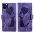 For iPhone 11 Pro Pen Heart Cat Embossed Leather Phone Case(Purple)
