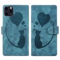 For iPhone 11 Pro Pen Heart Cat Embossed Leather Phone Case(Blue)
