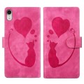 For iPhone XR Pen Heart Cat Embossed Leather Phone Case(Pink)