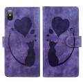 For iPhone XS Max Pen Heart Cat Embossed Leather Phone Case(Purple)