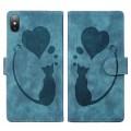 For iPhone XS Max Pen Heart Cat Embossed Leather Phone Case(Blue)