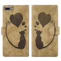 For iPhone 7 Plus / 8 Plus Pen Heart Cat Embossed Leather Phone Case(Apricot)