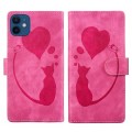 For iPhone 12 mini Pen Heart Cat Embossed Leather Phone Case(Pink)