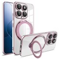 For Xiaomi 14 Electroplating MagSafe 360 Degree Rotation Holder Shockproof Phone Case(Pink)