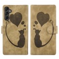 For Samsung Galaxy S24 5G Pen Heart Cat Embossed Leather Phone Case(Apricot)