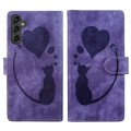 For Samsung Galaxy A35 5G Pen Heart Cat Embossed Leather Phone Case(Purple)