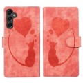 For Samsung Galaxy A25 5G Pen Heart Cat Embossed Leather Phone Case(Orange)