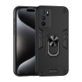 For OPPO A16 Shockproof Metal Ring Holder Phone Case(Black)