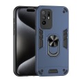 For OPPO F19 Pro+ Shockproof Metal Ring Holder Phone Case(Blue)