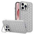 For iPhone 15 Pro Max Honeycomb Radiating Lens Holder TPU Phone Case(Grey)