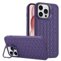 For iPhone 15 Pro Honeycomb Radiating Lens Holder TPU Phone Case(Purple)