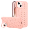 For iPhone 15 Plus Honeycomb Radiating Lens Holder TPU Phone Case(Pink)