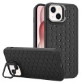 For iPhone 14 Honeycomb Radiating Lens Holder TPU Phone Case(Black)