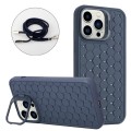 For iPhone 15 Pro Max Honeycomb Radiating Holder TPU Phone Case with Lanyard(Blue)