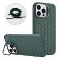 For iPhone 15 Pro Honeycomb Radiating Holder TPU Phone Case with Lanyard(Green)