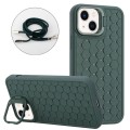 For iPhone 15 Plus Honeycomb Radiating Holder TPU Phone Case with Lanyard(Green)