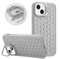 For iPhone 14 Plus Honeycomb Radiating Holder TPU Phone Case with Lanyard(Grey)