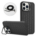 For iPhone 14 Pro Honeycomb Radiating Holder TPU Phone Case with Lanyard(Black)