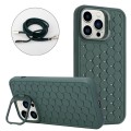 For iPhone 14 Pro Honeycomb Radiating Holder TPU Phone Case with Lanyard(Green)