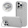 For iPhone 14 Pro Max Honeycomb Radiating Holder TPU Phone Case with Lanyard(Grey)