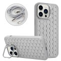 For iPhone 13 Pro Honeycomb Radiating Holder TPU Phone Case with Lanyard(Grey)