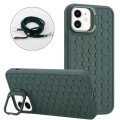 For iPhone 12 Honeycomb Radiating Holder TPU Phone Case with Lanyard(Green)
