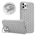 For iPhone 12 Pro Honeycomb Radiating Holder TPU Phone Case with Lanyard(Grey)