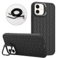 For iPhone 11 Honeycomb Radiating Holder TPU Phone Case with Lanyard(Black)
