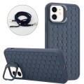 For iPhone 11 Honeycomb Radiating Holder TPU Phone Case with Lanyard(Blue)