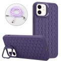 For iPhone 11 Honeycomb Radiating Holder TPU Phone Case with Lanyard(Purple)
