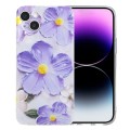For iPhone 15 Plus Colorful Painting Pattern TPU Phone Case(Purple Flowers)