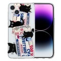 For iPhone 15 Plus Colorful Painting Pattern TPU Phone Case(Black Cat)