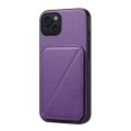 For iPhone 15 Plus D04 Calf Texture Dual Card Slot Holder Phone Case(Purple)