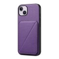 For iPhone 14 Plus D04 Calf Texture Dual Card Slot Holder Phone Case(Purple)