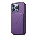 For iPhone 13 Pro D04 Calf Texture Dual Card Slot Holder Phone Case(Purple)