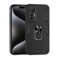 For Xiaomi 12 Lite Shockproof Metal Ring Holder Phone Case(Black)